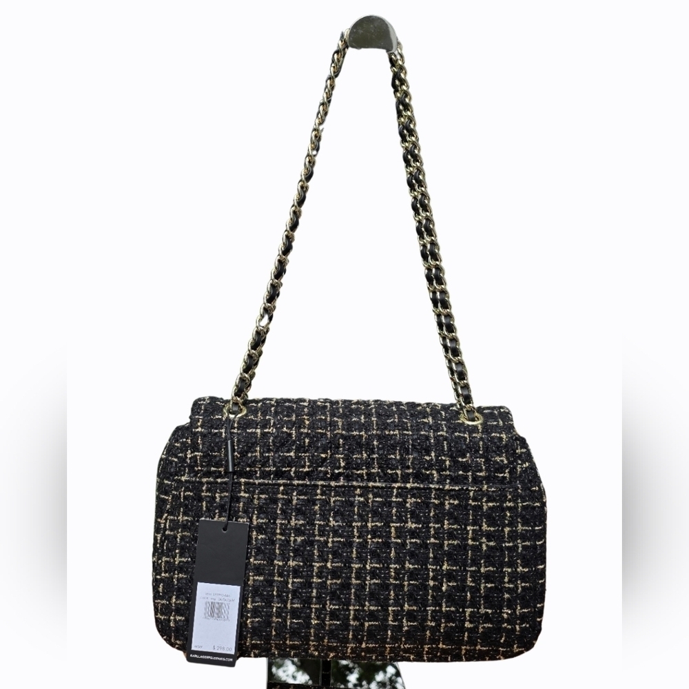 Karl Lagerfeld Tweed & Leather Bag w/ Adjustable Chain Strap NWT - Picture 4 of 9